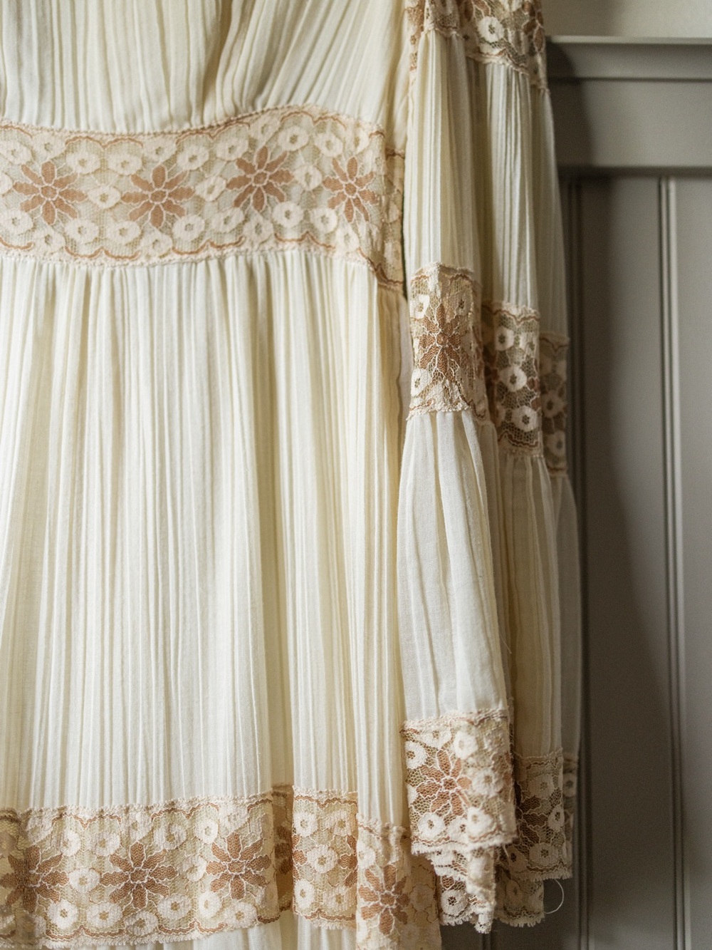 VTG 70s Roberta California Prairie Maxi Dress Ivory Lace Cottagecore Boho - Picture 15 of 16